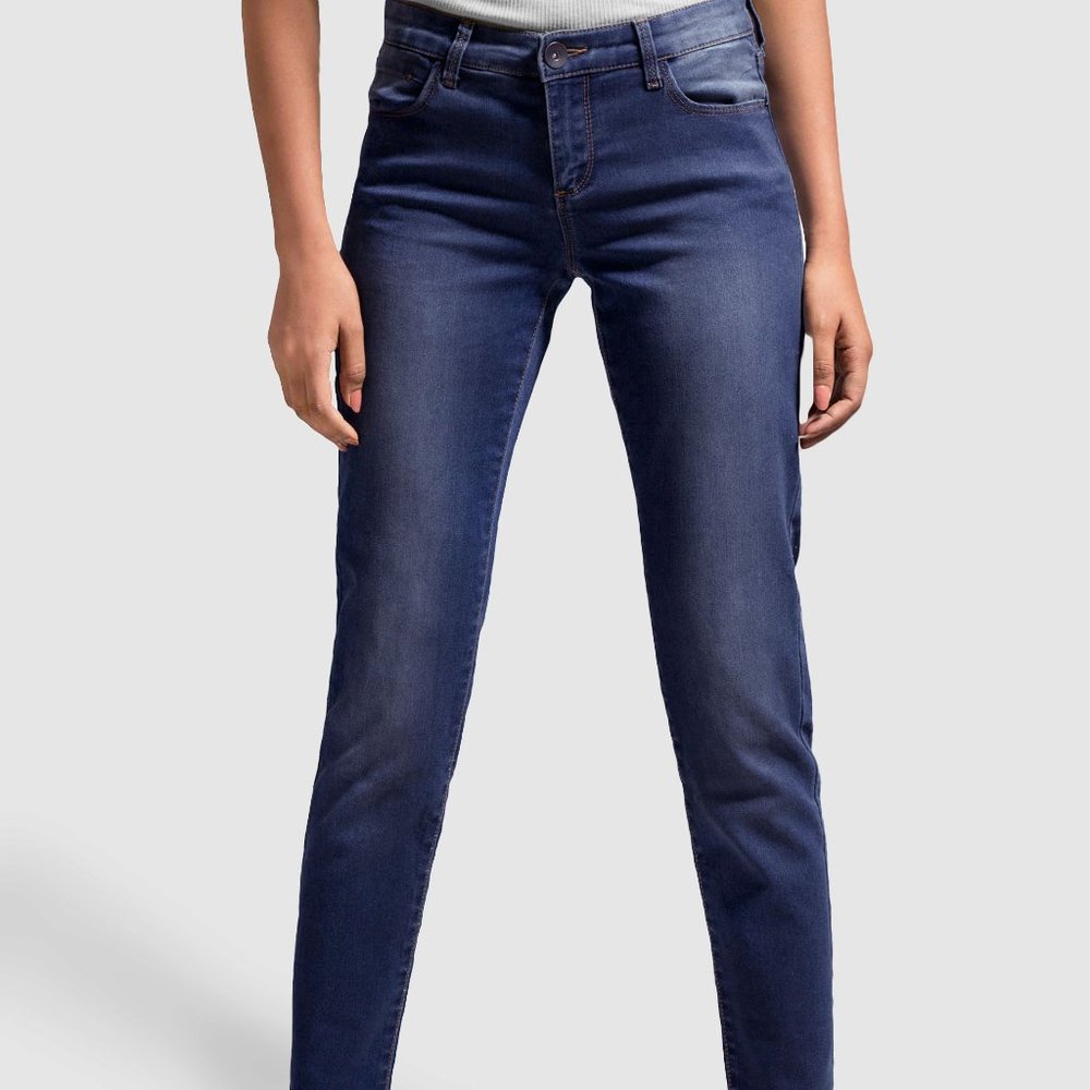 OLGYN Women Stretch Dark Blue Denim Pant Slim Fit - Picture 1 of 5